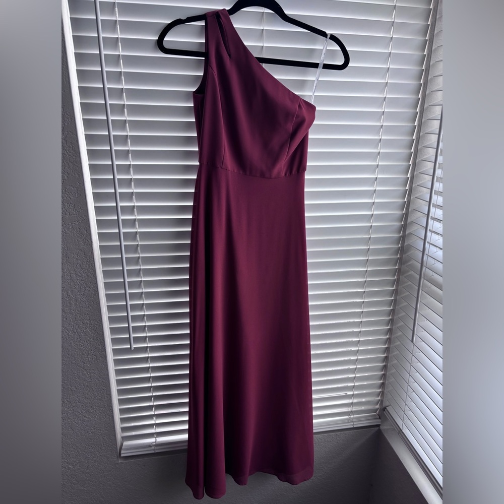David's Bridal One-Shoulder Burgundy Dress